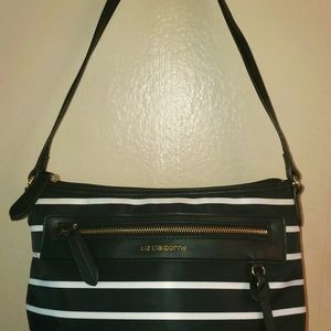 Black and White Striped Vinyl Liz Claiborne Handbag